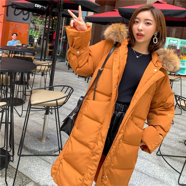 

tcyeek 2019 brand winter white duck down jacket women long down parka thick warm coat female outwear jackets hiver lw1613, Black