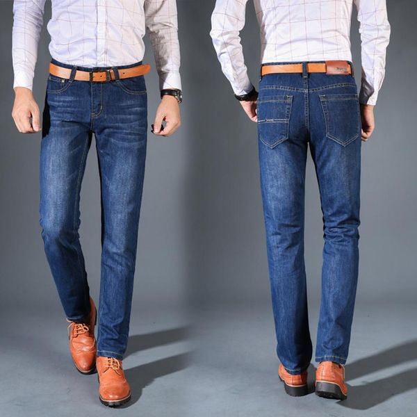 

fishion 2019 spring new men's elastic cotton stretch jeans pants loose fit denim trousers men's brand fashion wear, Blue