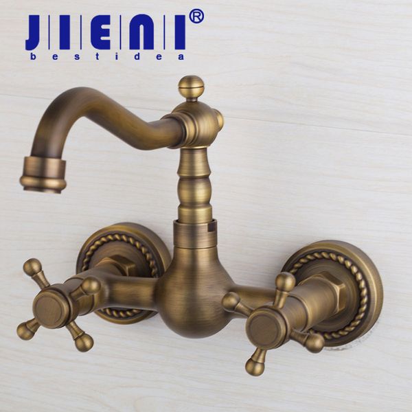

jieni swivel spout antique brass bathroom basin sink mix tap dual handles wall mounted kitchen basin sink mixer faucet