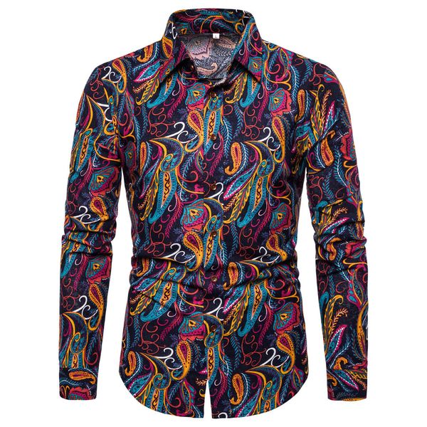 

summer men's shirt long sleeve casual male blouse turn-down collar printing long-sleeved men shirt camisa masculina, White;black