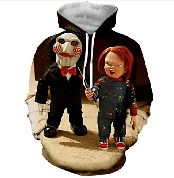 Horrorfilm-Charakter Chucky 3D-Druck Mode Hoodies Damen/Herren Casual Clown Kapuzenpullover J88