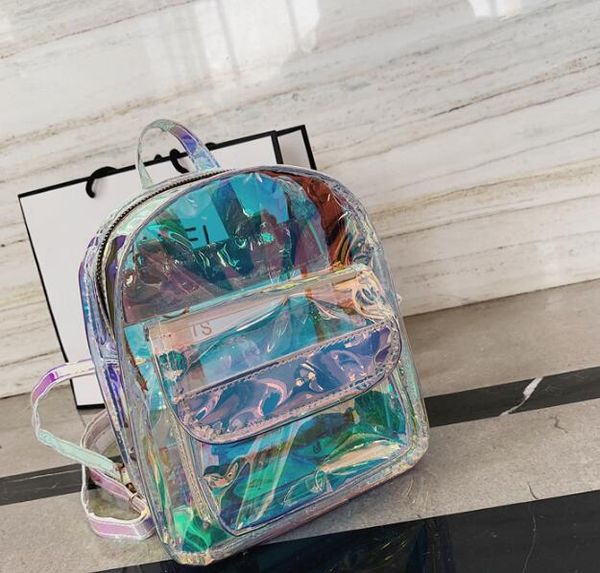 

designer-women laser backpack fashion girl transparent schoolbag summer travel bags joker women shoulder backpack