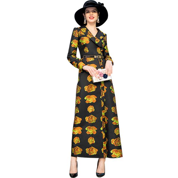 

trench coat for women windbreaker spring autumn dobby long coat floral overcoat maxi x-long ropa de mujer de moda dz1041, Tan;black