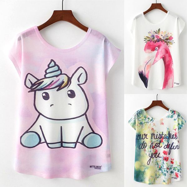 

summer women t-shirts for girls harajuku kawaii cute animal print loose t-shirt new casual lady short sleeve tee, White