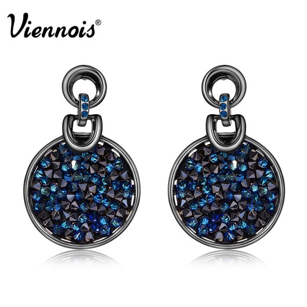 

viennois gun/rose gold color dangle earrings for women with crystals paved round vintage earrings jewelry, Silver