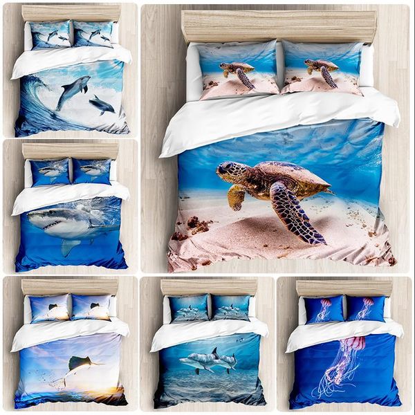 

3d blue ocean pavilion bedding set children girls 3d duvet cover pillowcase double bed quilt