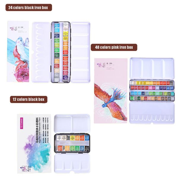 

12/24/48 colors pigment solid watercolor paints set with iron box watercolor pigment set art supplies
