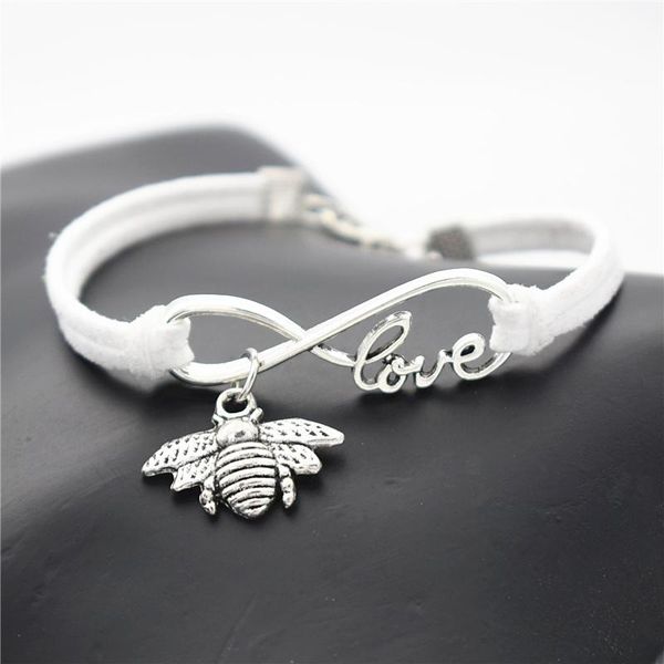 

afshor мода antique silver insect cute медоносных пчел шарм подвеска бесконечность любовь подарки кожа замша браслет для женщин мужчины уник, Golden;silver