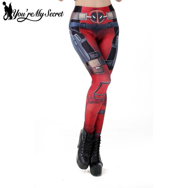 

you're my secret] deadpool fitness women leggins pant cosplay digital print woman's leggings, Black