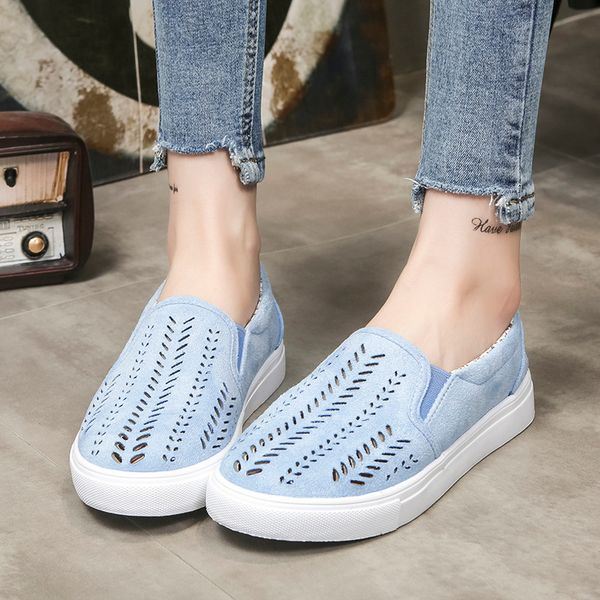 

casual fashion explosion models large size flat with low heel hollow round canvas shoes women's shoes spot mesh women's, Black