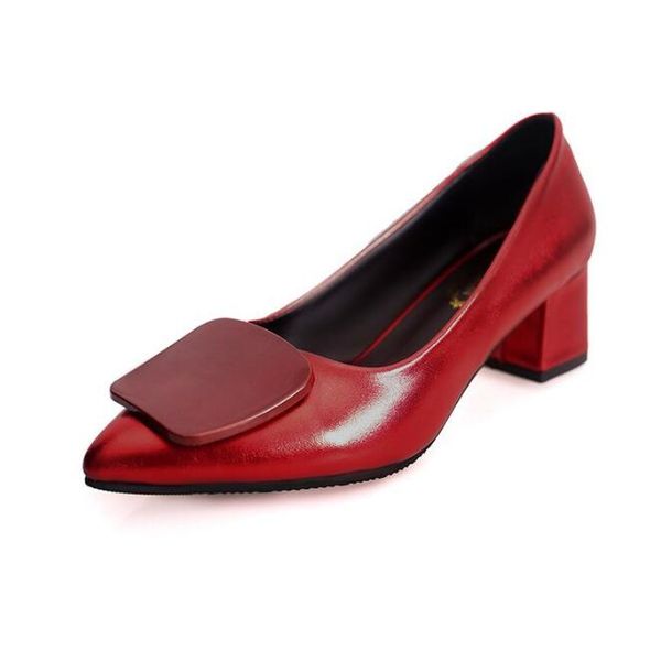

most popular ladies fashion high heels european and american pointed shallow women shoes large size wild square buckle thick heel shoes, Black