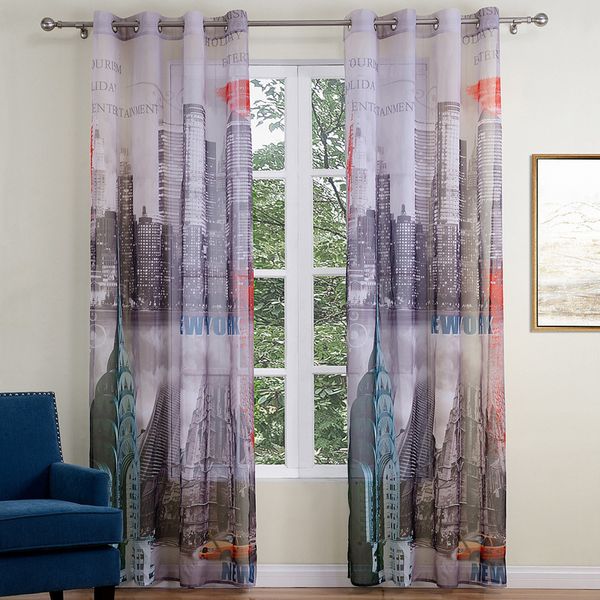

sunnyrain 1-piece new york city scenery sheer curtains for living room window curtain for bedroom drapes with eyelet