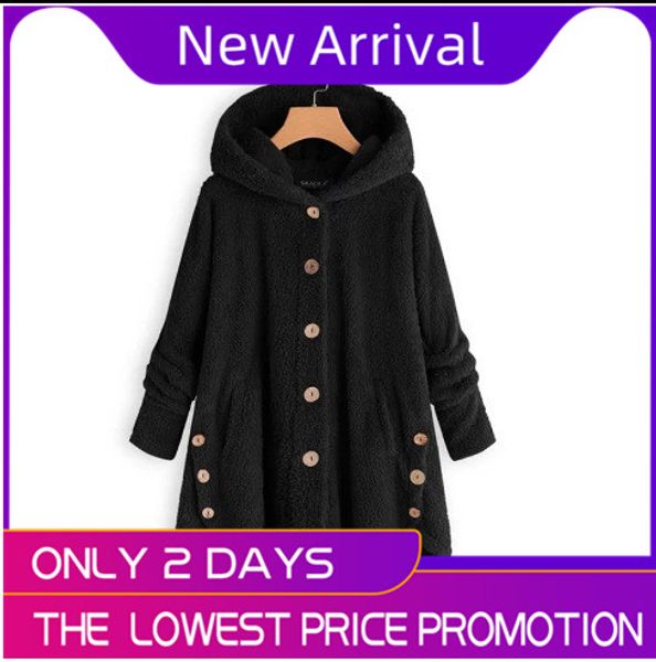 

womens jackets outerwear winter hooded coats pocket design loose coats women clothing warm soft outerwear plus size s-5xl, Black;brown