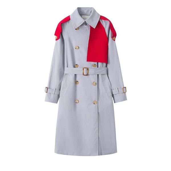 

long coat women windbreaker fashion double breasted adjustable waist trench coat for women chic patchwork twotwinstyle clothes, Tan;black