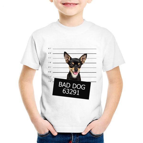 

wholesale 2020 summer bad dog print t-shirt explosion models children's clothing fun dog prisoners comfortable children's short, White;black