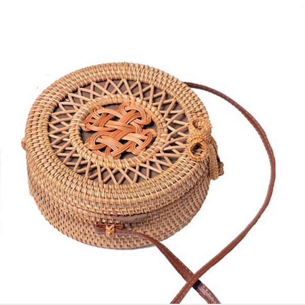 

asds-handmade bohemia style rattan women shoulder bags circle hollow out straw woven vintage crossbody bag handbags