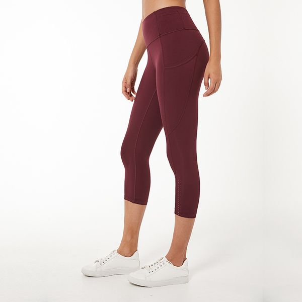 

2019 summer yuga pants woman elastic force two-sided thin section high waist split joint pocket motion run seven part pants, White;red