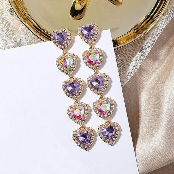 

mengjiqiao korean trendy five love heart rhinestone long pendientes for women fashion colorful crystal dangle earrings gift, Silver