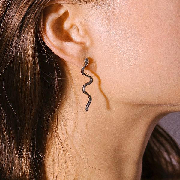 

retro snake-shaped long earrings women simple punk femme pendientes mujer party curved alloy geometry earring kolczyki jewelry, Golden;silver