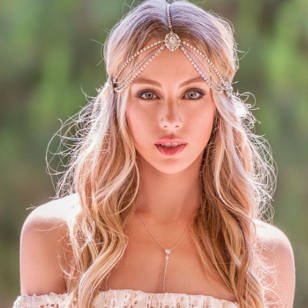 2020 Stonefans Boho Bridal Forehead Hair Chain Rhinestone Jewelry
