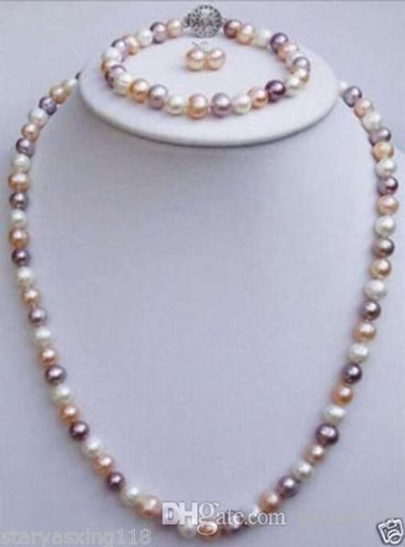

7-8mm mixed-colour freshwater pearl necklaces bracelets earrings sets, Black