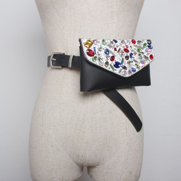 

2019 colorful crystal waist packs women fashion pu leather wast belts bag rhinestone ladies street detachable handbag
