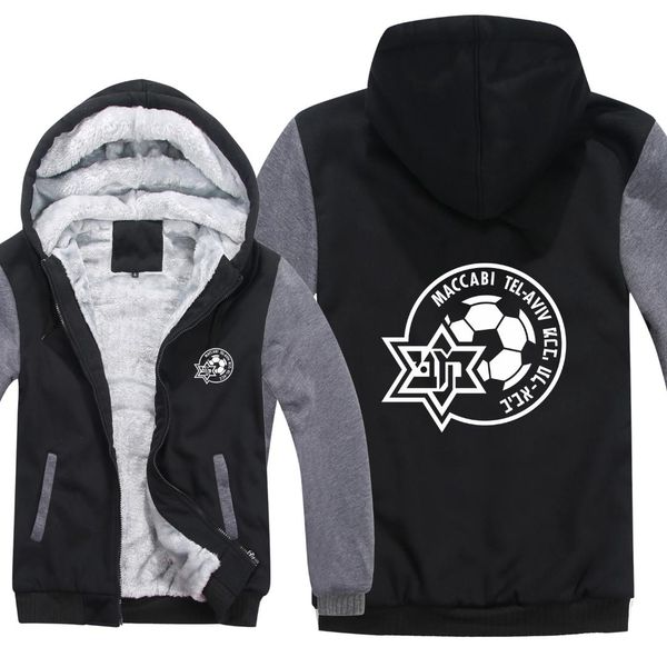 

maccabi tel aviv hoodies men coat thicken wool liner fleece maccabi tel aviv sweatshirts pullover, Black