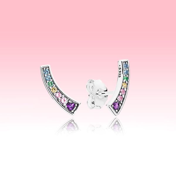 

colorful cz diamond stud earring authentic 925 silver women summer jewelry with original box for pandora rainbow earrings, Golden;silver