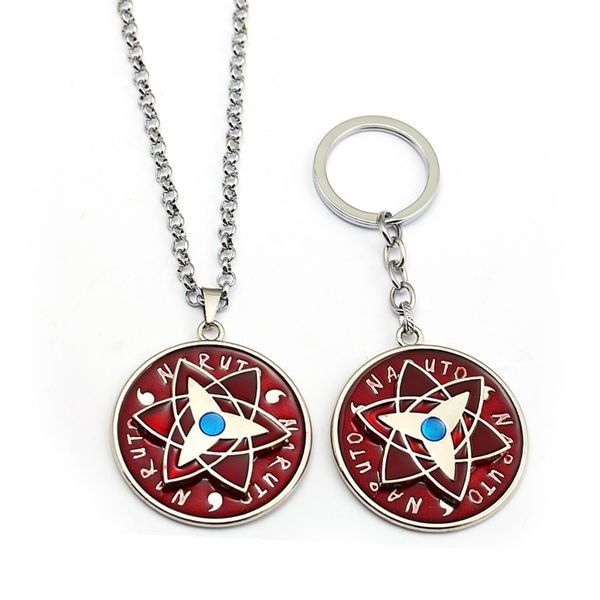 Wholesale Anime Hot Naruto Keychain Necklace Sasuke Mangekyou Sharingan Star Rotating High Quality Pendant Metal Choker Key Chain Kids Gift Jewelry