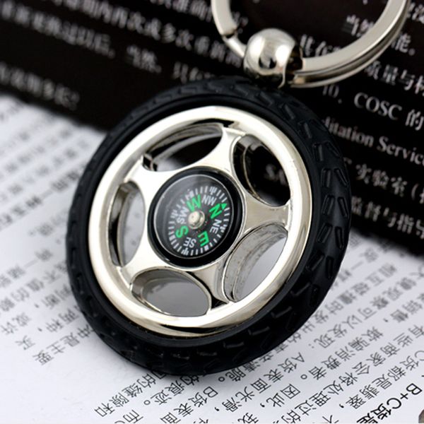 

10pcs/lot wholesale for 4s shop compass keychain tyre key chain car tire keyring gift for driver 5311, Silver
