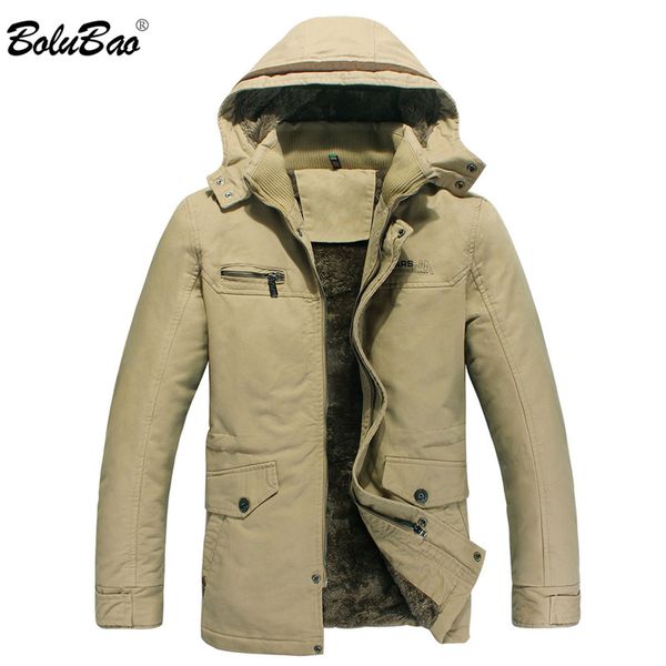 

bolubao brand new men winter parka jacket thermal thick men's solid color warm hooded parkas male windproof parkas coat, Tan;black