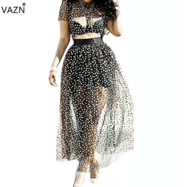 

vazn 2019 new arrive fashion women dot ball gown perspective long skirts lady see through empire skirts ken0761, Black