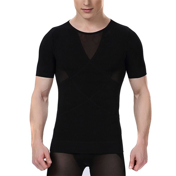 

men slimming shapewear shaper compression short sleeve t-shirt for summer mck99, White;black