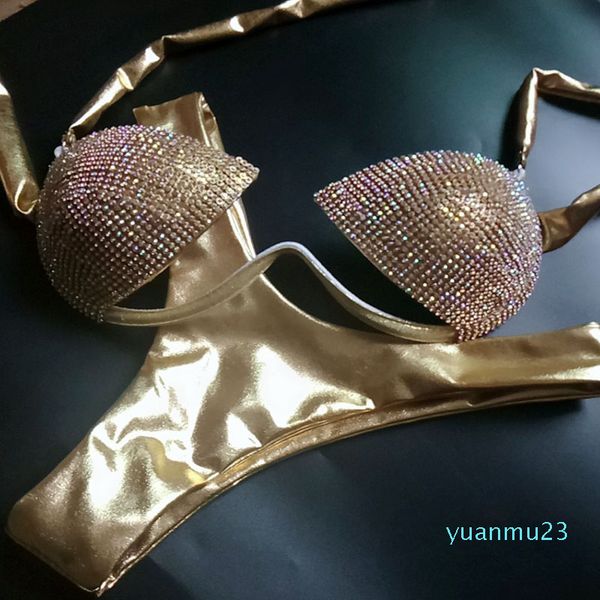 

wholesale-2018 vacation diamond rhinestone bikini set swimwear push up bling stones bathing suit women beachwear