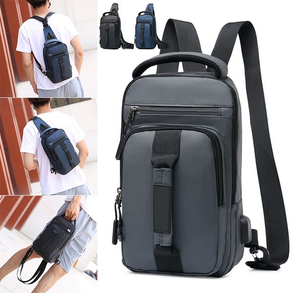 

mens chest pack bag waterproof sling bag usb charging shoulder portable travel hb88