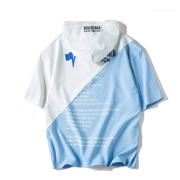 

summer short sleeve fashion homme clothing mens designer casual t shirt hooded stitching letter print, White;black