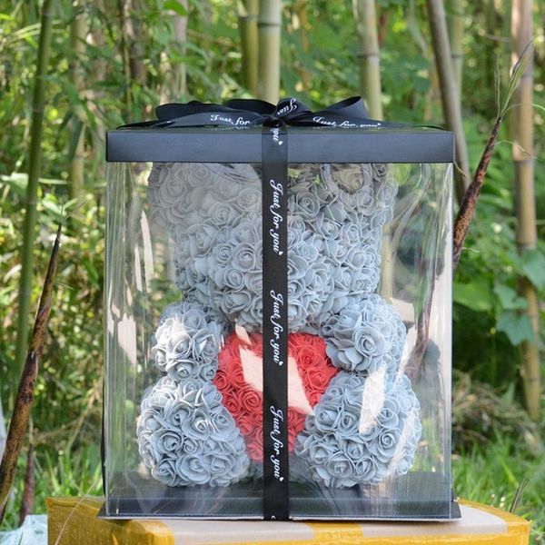 

10pcs 40cm artificial big with red women christmas flower rose bear heart gifts for decoration gift valentines with box aqins