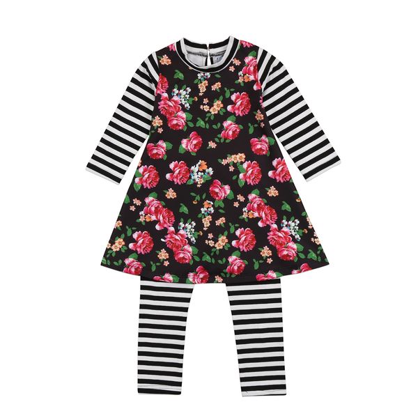 

family sister floral matching toddler kids baby girls outfits clothes t-shirt +pants set, White