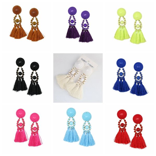 

10pcs/set long drop dangle fringe earrings vintage women tassel earrings 9 colors boho statement brand jewelry female accessories for gift, Golden;silver