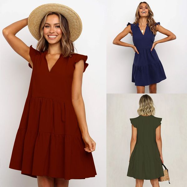 

women's summer casual dresses short sleeve swing dress knee length, Black;gray