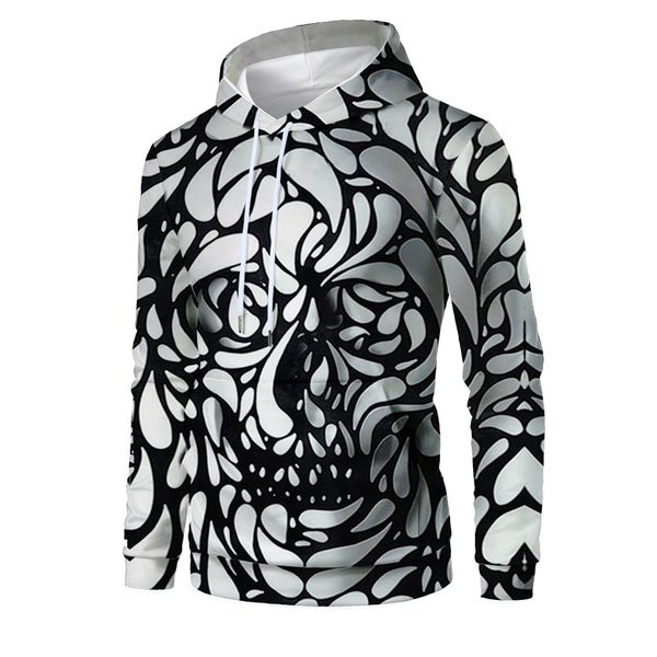 

mens designer personality horror abstract skull 3d digital printing casual hoodie, Black