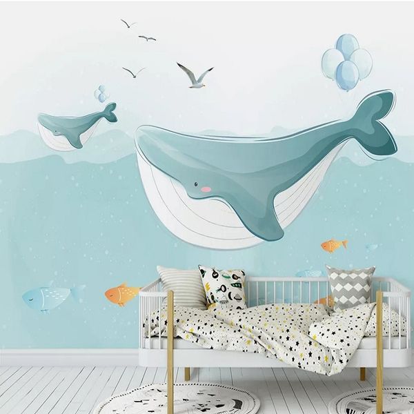 

custom large mural 3d wallpaper nordic cartoon simple style whale child bedroom mural tv back wall decor deep 5d embossed
