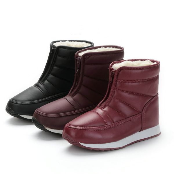 

waterproof men winter shoes couple snow boots warm fur antiskid bottom keep warm mother casual boots casual shoes zipper, Black