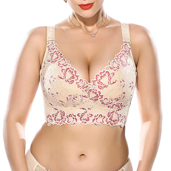 

large bust underwear women's non-steel ring thin push up anti sagging bra large cup f cup bra adjustable, Red;black