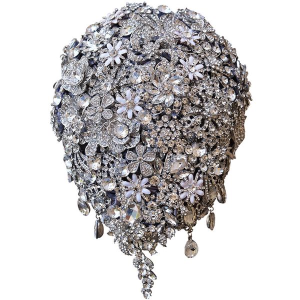 

bride bridesmaid bouquet rose drops rhinestones layered teardrops bouquet silver brooch wedding accessories jewelry bouq