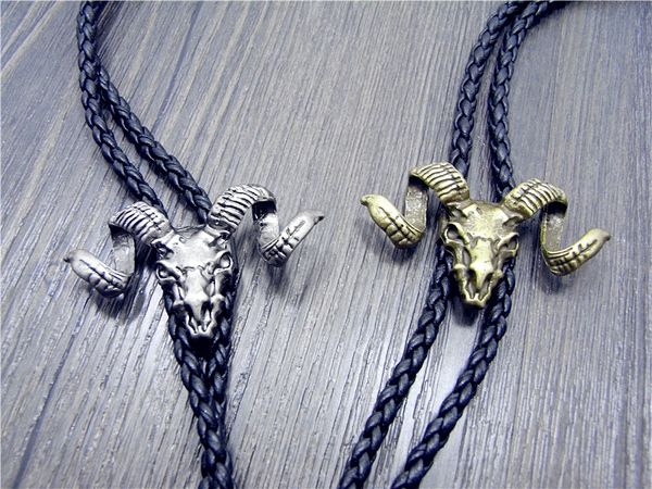 

bolo tie new retro shirt chain sheep head collar leather necklace long tie pendant, Black;blue