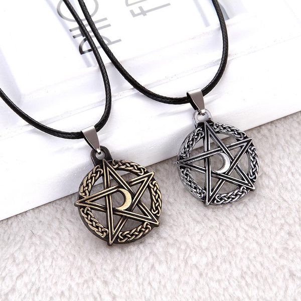 

2019 fashion six-pointed five-pointed star pendant necklace stainless steel link chain pendant necklace for man statement jewelry, Silver