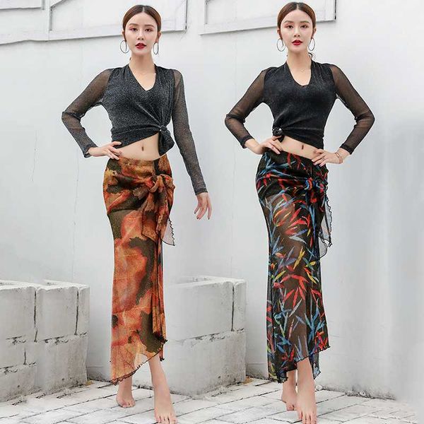 

new bellydance costume fashion print hip scarf skirt ladies oriental dance costumes dancing clothes practice wear dn5230, Black;red