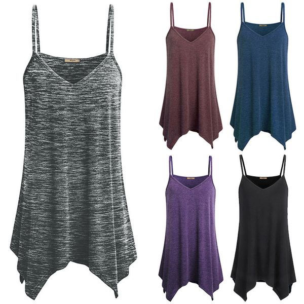 

plus size s - 5xl women irregular summer loose v neck cami tank vest blouse fashion women sleeveless shirt camisole n4, White