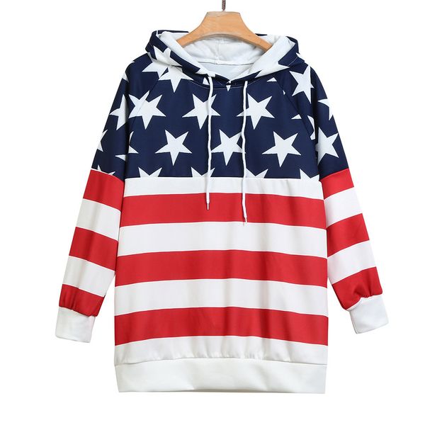 

chamsgend sweatshirts autumn hoodies sweatshirt american flag print long sleeve patchwork hooded pullover hoodie 2019f721, Black
